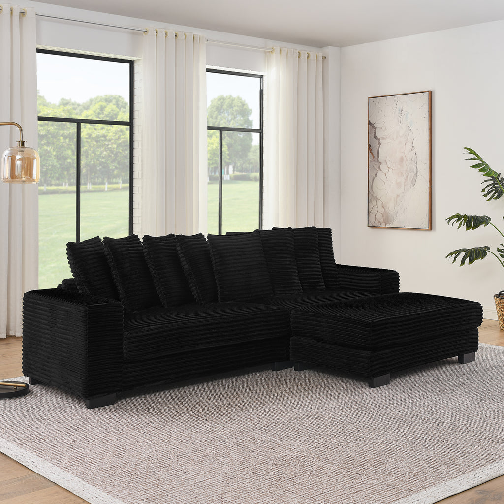 Corduroy tufted sleeper sectional by Anthony & Home featuring plush cushions and a modern design in a neutral color.
