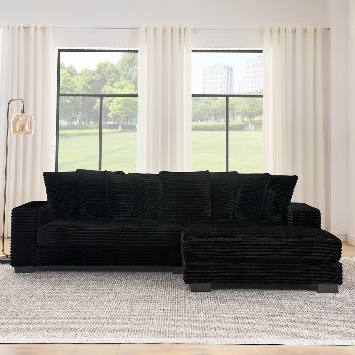 Corduroy tufted sleeper sectional sofa by Anthony & Home, featuring a modern design with plush cushions and a convertible sleeping area.