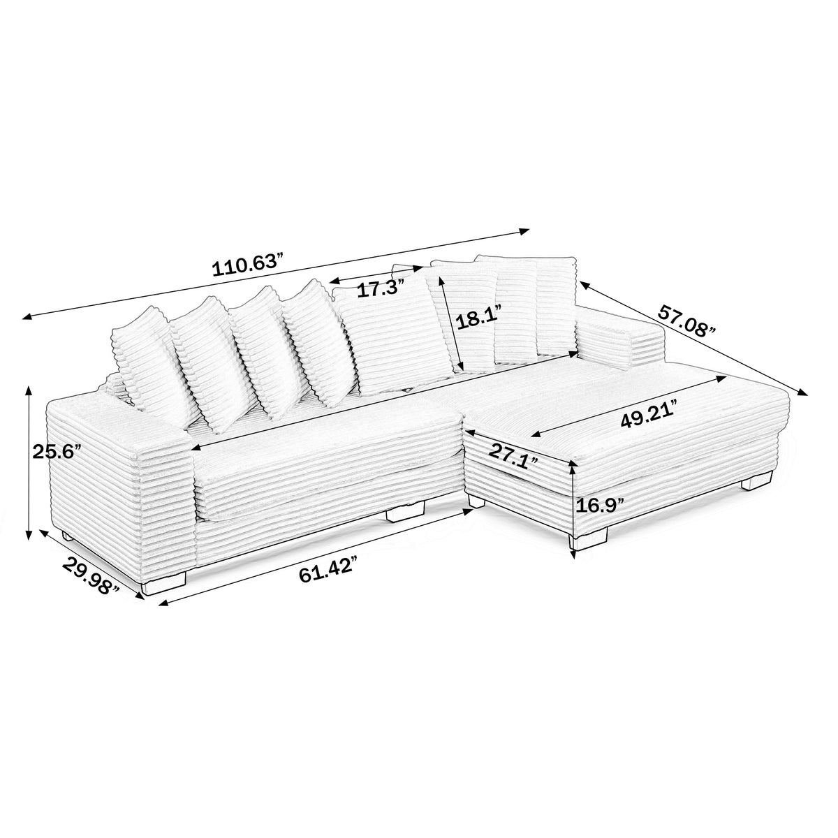 Corduroy tufted sleeper sectional sofa by Anthony & Home showing plush beige fabric and tufted back with convertible design.