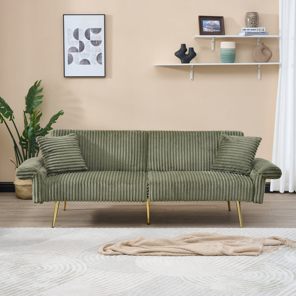 Emerald green corduroy velvet sofa bed by Anthony & Home, stylish convertible furniture with plush cushions and a modern design.