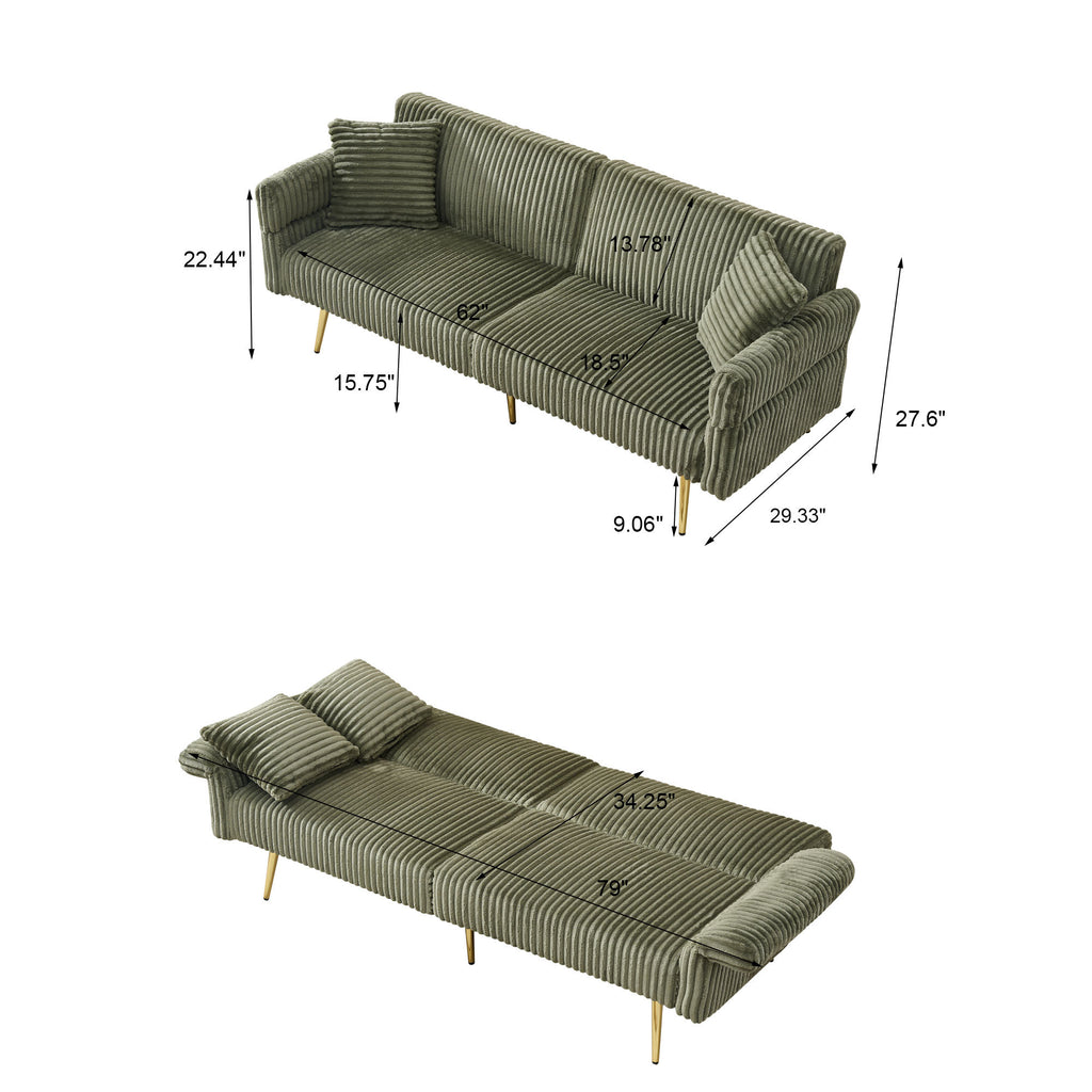 Emerald green corduroy velvet sofa bed by Anthony & Home, stylish convertible furniture with plush fabric and modern design.