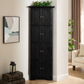 Corner pantry cabinet in matte black finish from the Studio Collection by Anthony & Home, featuring storage shelves and sleek design.