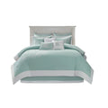 Queen size Anthony & Home cotton jacquard comforter set in aqua, featuring intricate patterns and a luxurious texture.