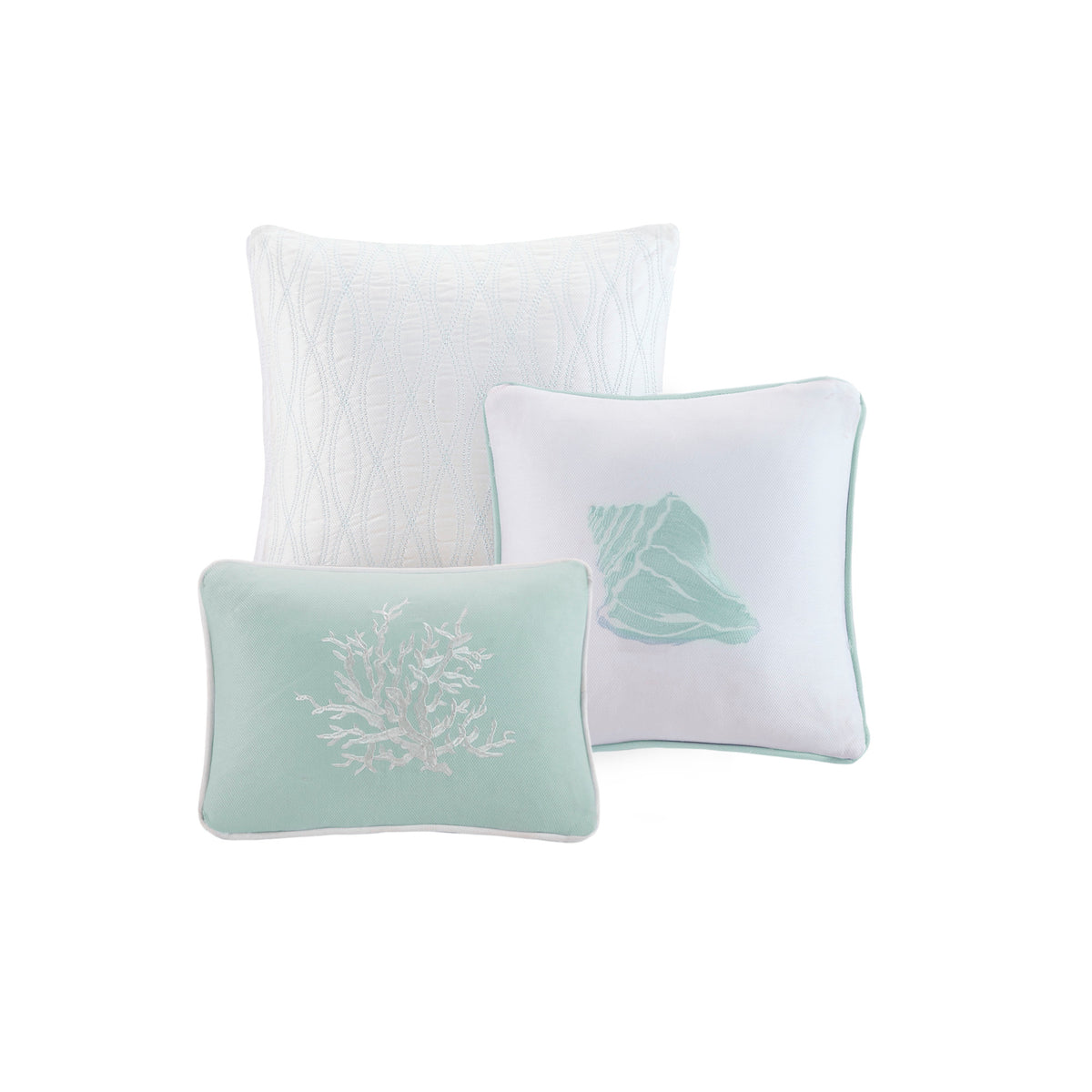 Queen-size Anthony & Home cotton jacquard comforter set in aqua, featuring intricate textured pattern for a luxurious bedroom look.