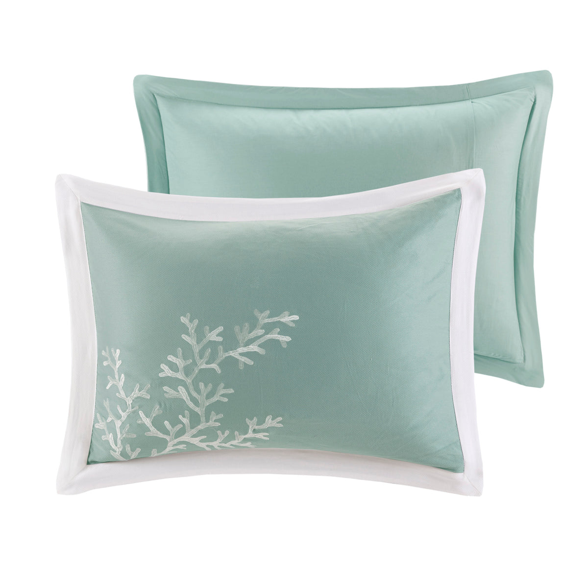 Anthony & Home aqua cotton jacquard comforter set in queen size, featuring intricate woven patterns for a luxurious bedroom look