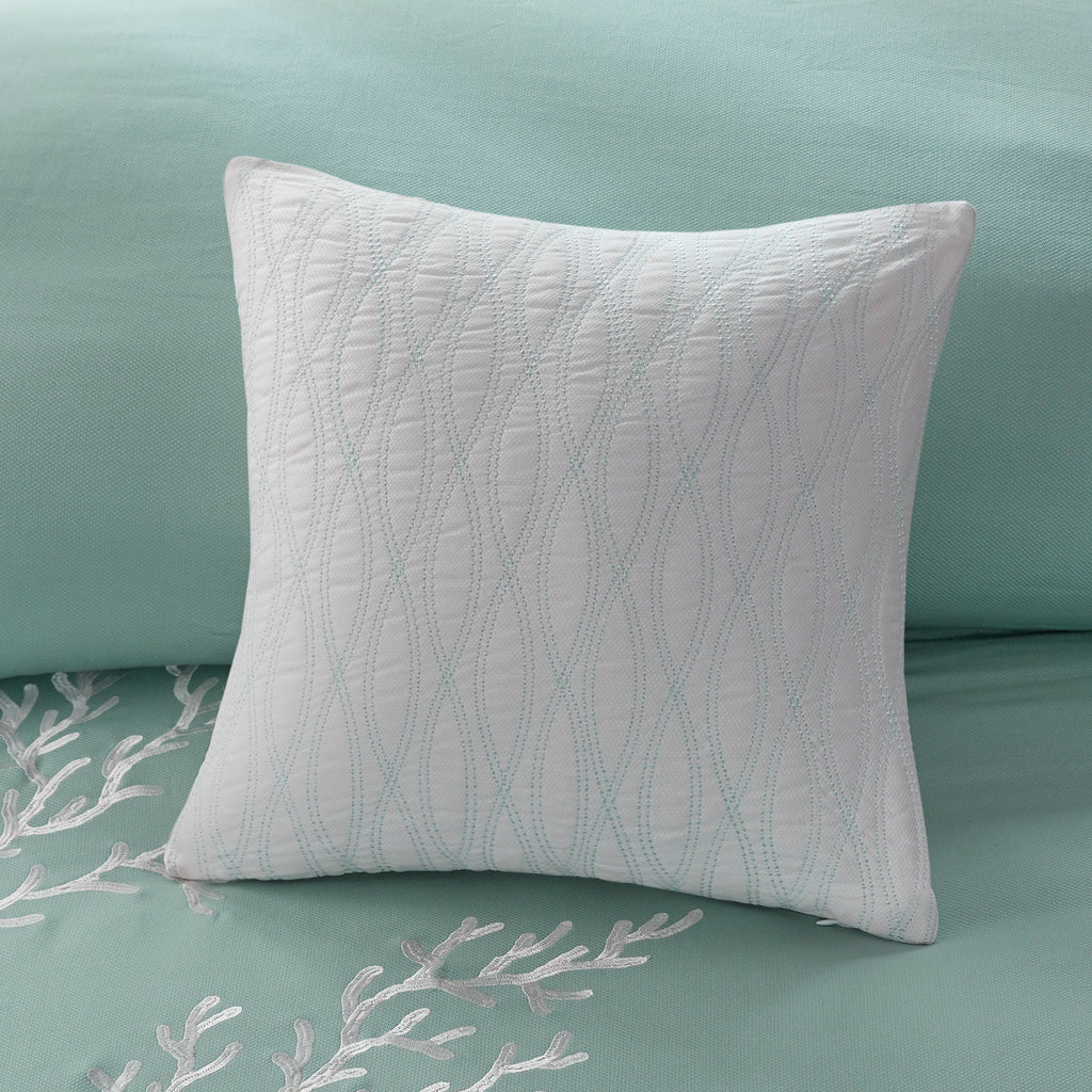Anthony & Home Aqua Cotton Jacquard Comforter Set in Queen size, featuring intricate woven patterns and soft, luxurious fabric.