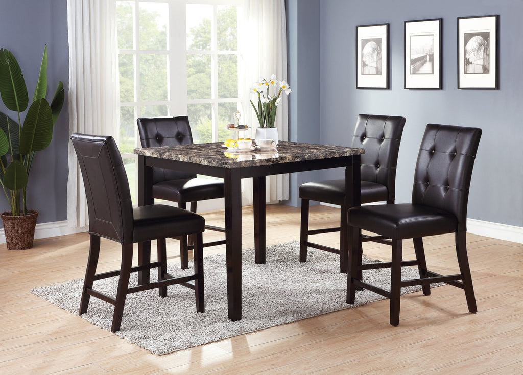 Counter height dining set with faux marble table by Anthony & Home, featuring modern chairs and a sleek tabletop.