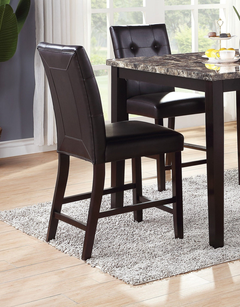 Counter height dining set with faux marble table and four chairs, by Anthony & Home, featuring modern design and sturdy construction.