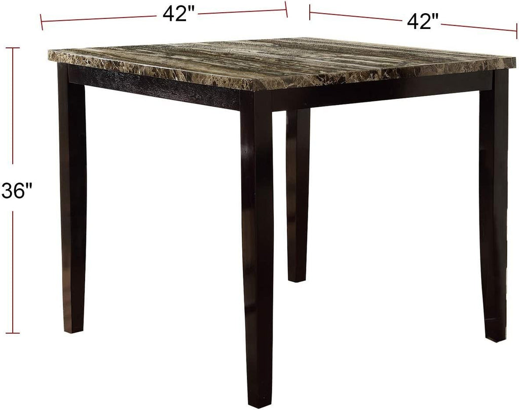 Counter height dining set with faux marble tabletop and four chairs, by Anthony & Home, in a modern kitchen setting.