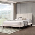 Cream boucle queen platform bed with midcentury tufted headboard by Anthony & Home, showcasing plush fabric and sleek design.