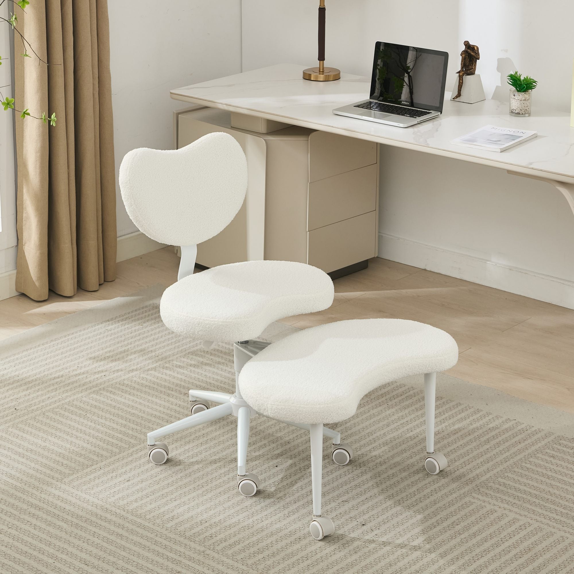 Ivory Anthony & Home cross-legged meditation chair with wheels, featuring a comfortable padded seat and sturdy frame for relaxing meditation.