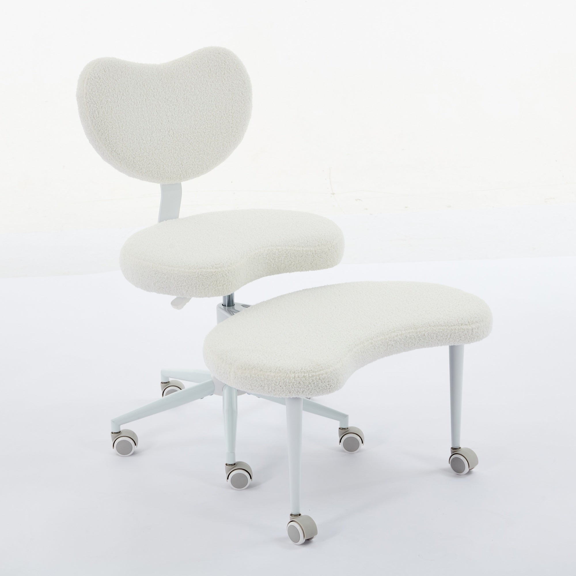 Ivory cross-legged meditation chair with wheels by Anthony & Home, designed for comfortable seated meditation practice.
