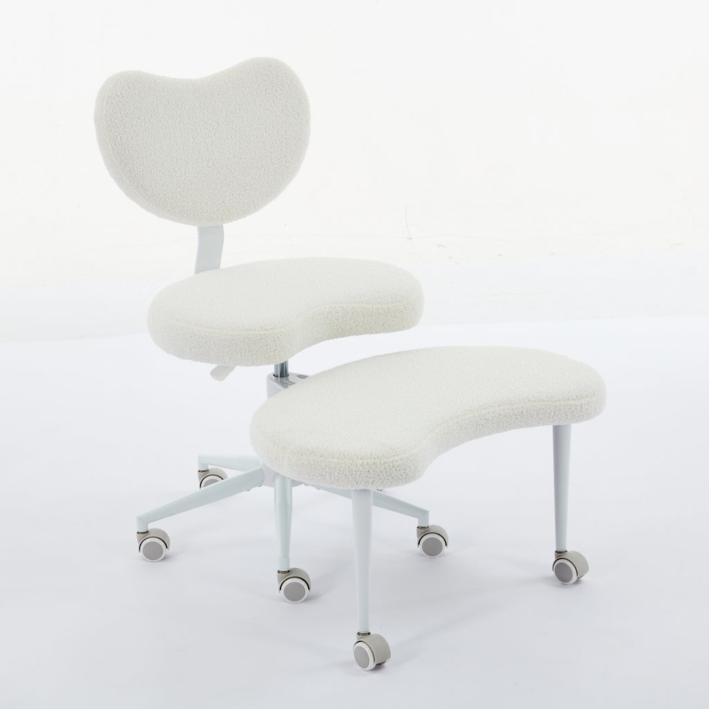 Ivory cross-legged meditation chair with wheels by Anthony & Home, designed for comfortable seated meditation practice.