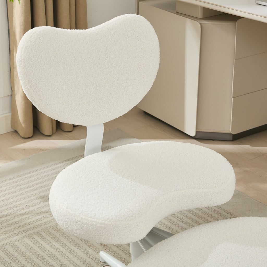 Ivory cross-legged meditation chair with wheels by Anthony & Home, designed for comfortable seated meditation.
