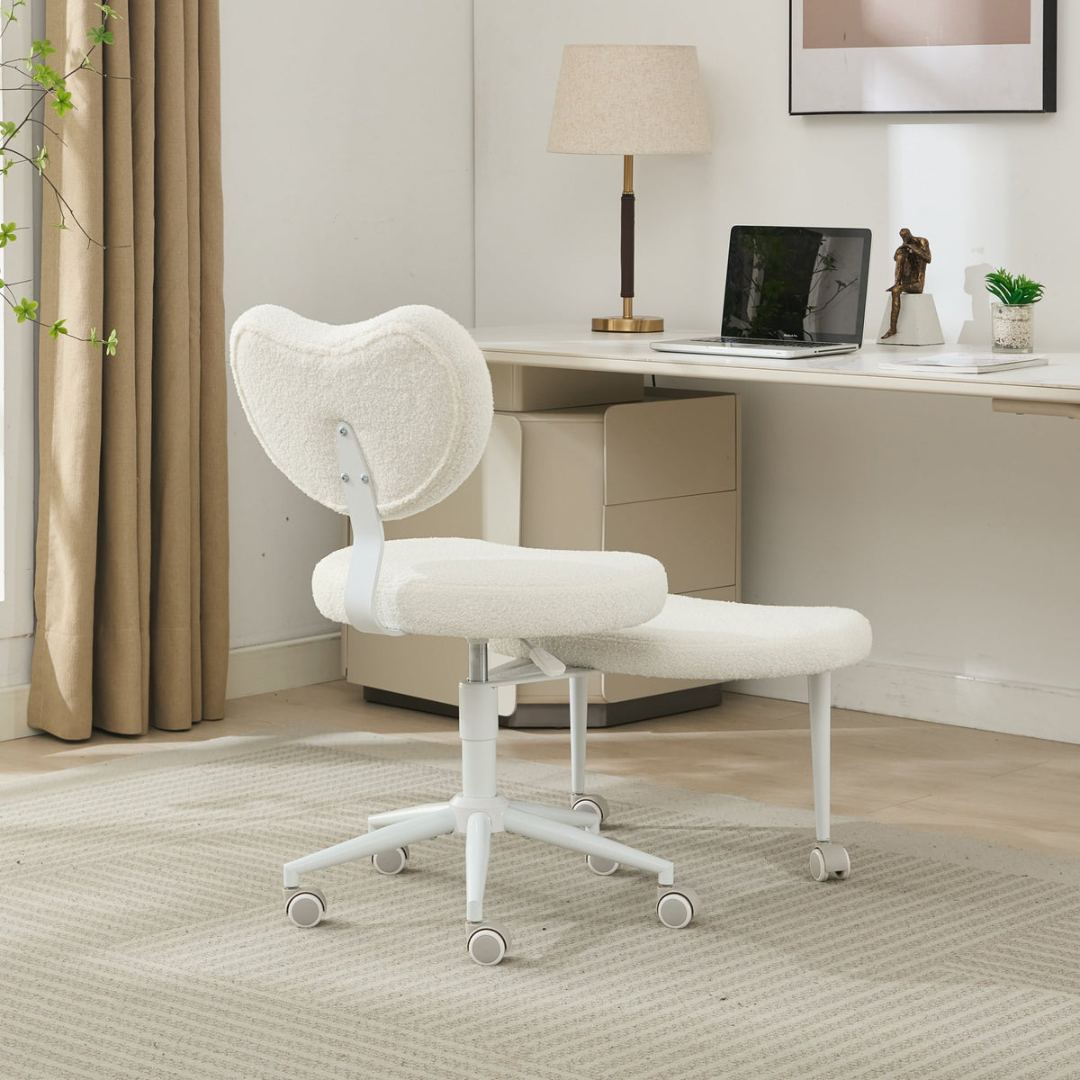 Ivory cross-legged meditation chair with wheels by Anthony & Home, featuring a comfortable padded seat and sturdy frame.