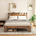 Dark brown wood and metal king platform bed from Anthony & Home, showing the sturdy frame and modern design in a bedroom setting.