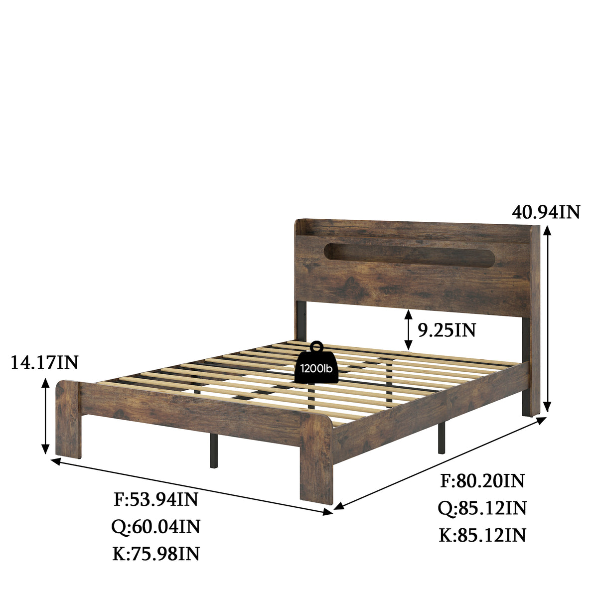Dark brown wood and metal king platform bed in a modern studio bedroom by Anthony & Home.