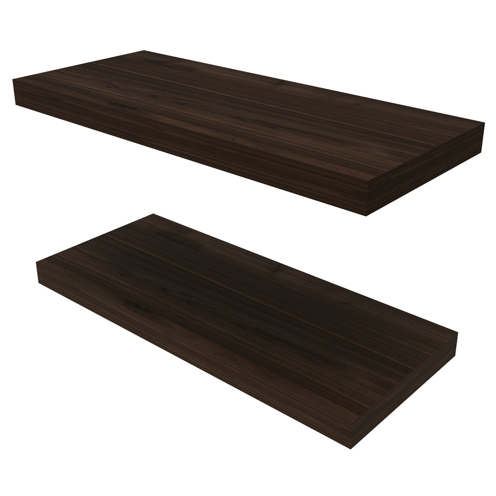 Dark oak floating shelves set of 2 by Anthony & Home, showcasing sleek, modern wall-mounted storage with a rich finish.