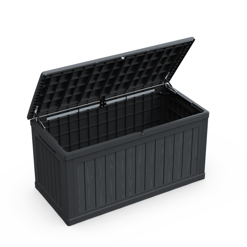 Anthony & Home 230-gallon weatherproof deck box for outdoor storage, featuring durable construction and ample storage space.