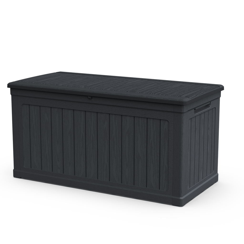 Anthony & Home 230-gallon weatherproof deck box for outdoor storage, featuring durable design and spacious capacity.