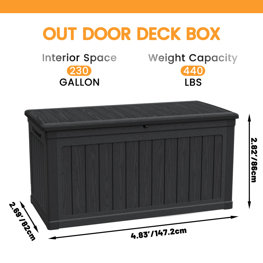 Anthony & Home 230-gallon weatherproof deck box for outdoor storage, featuring a sturdy, durable design and secure lid.