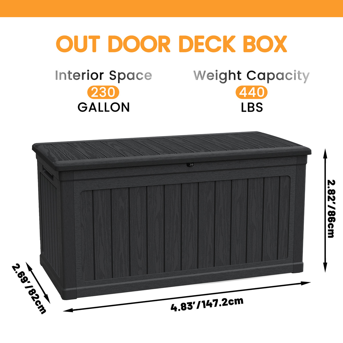 Anthony & Home 230-gallon weatherproof deck box for outdoor storage, featuring a sturdy, durable design and secure lid.