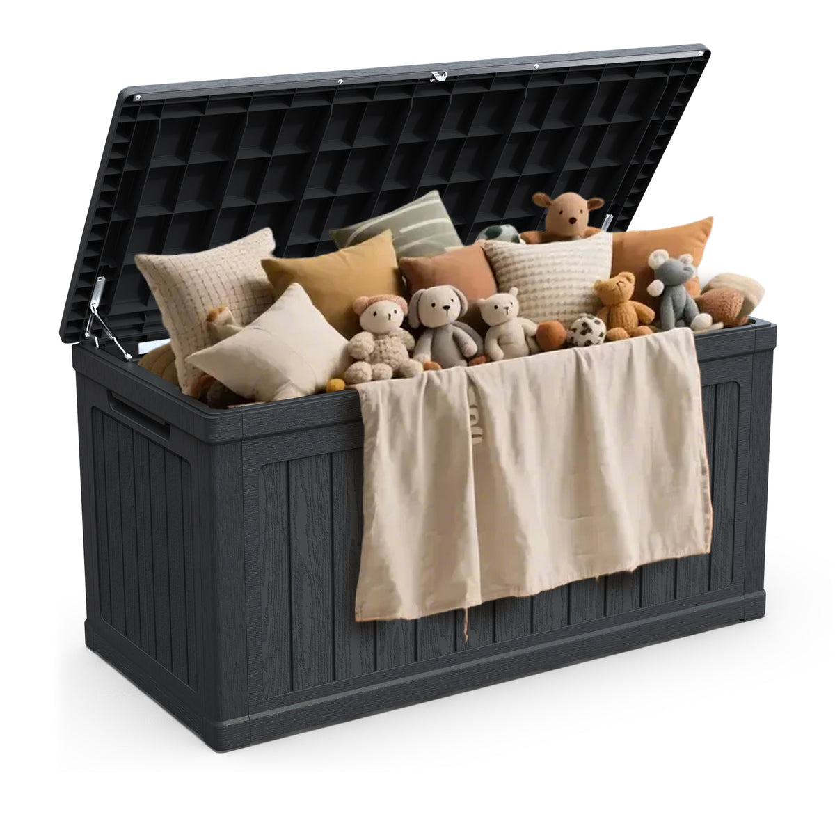 Anthony & Home 230-gallon weatherproof deck box for outdoor storage, featuring a sturdy, weather-resistant design for garden organization.