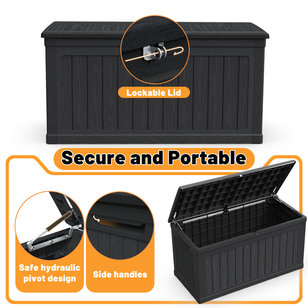 Anthony & Home 230-gallon weatherproof outdoor deck box for secure patio storage, featuring a sturdy, weather-resistant design.