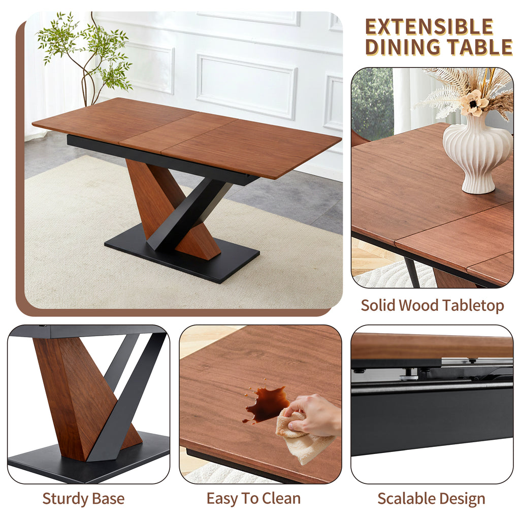 Dark walnut dining table with marble veneer top by Anthony & Home, showcasing a sleek modern design.