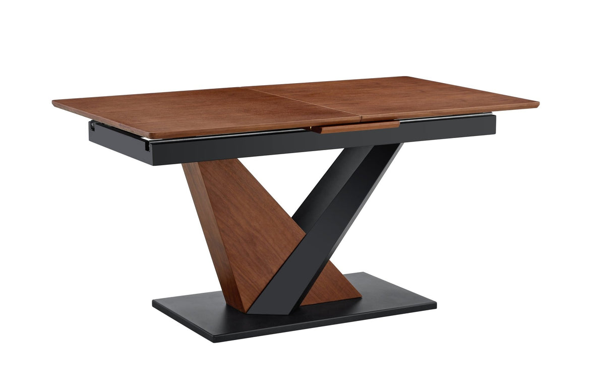 Dark walnut dining table with marble veneer top from Anthony & Home, showcasing a sleek, modern studio design.