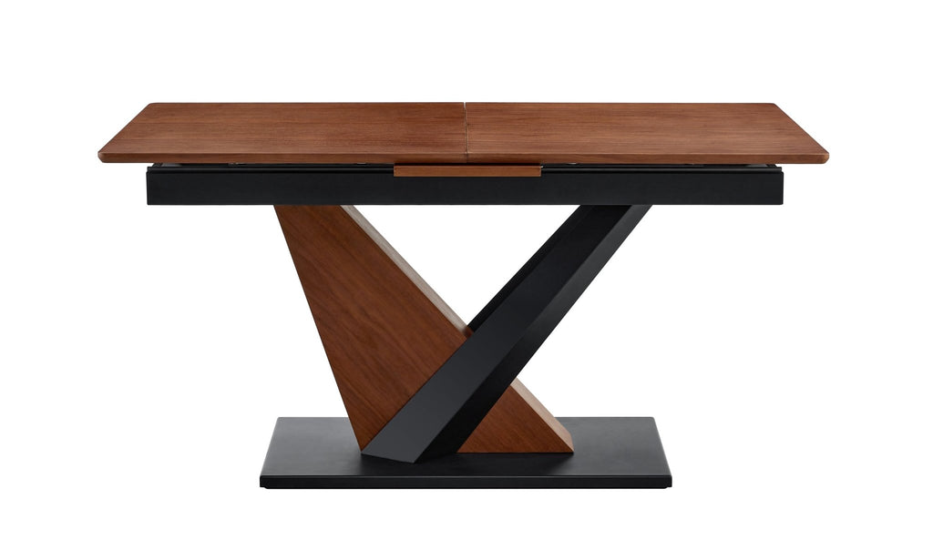 Dark walnut dining table with marble veneer top from Anthony & Home, showcasing a sleek, modern design for contemporary dining rooms.