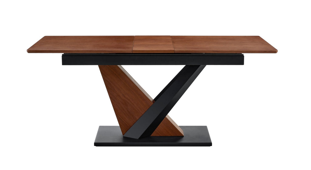 Dark walnut dining table with marble veneer top by Anthony & Home, showcasing a sleek, modern design for contemporary dining spaces.
