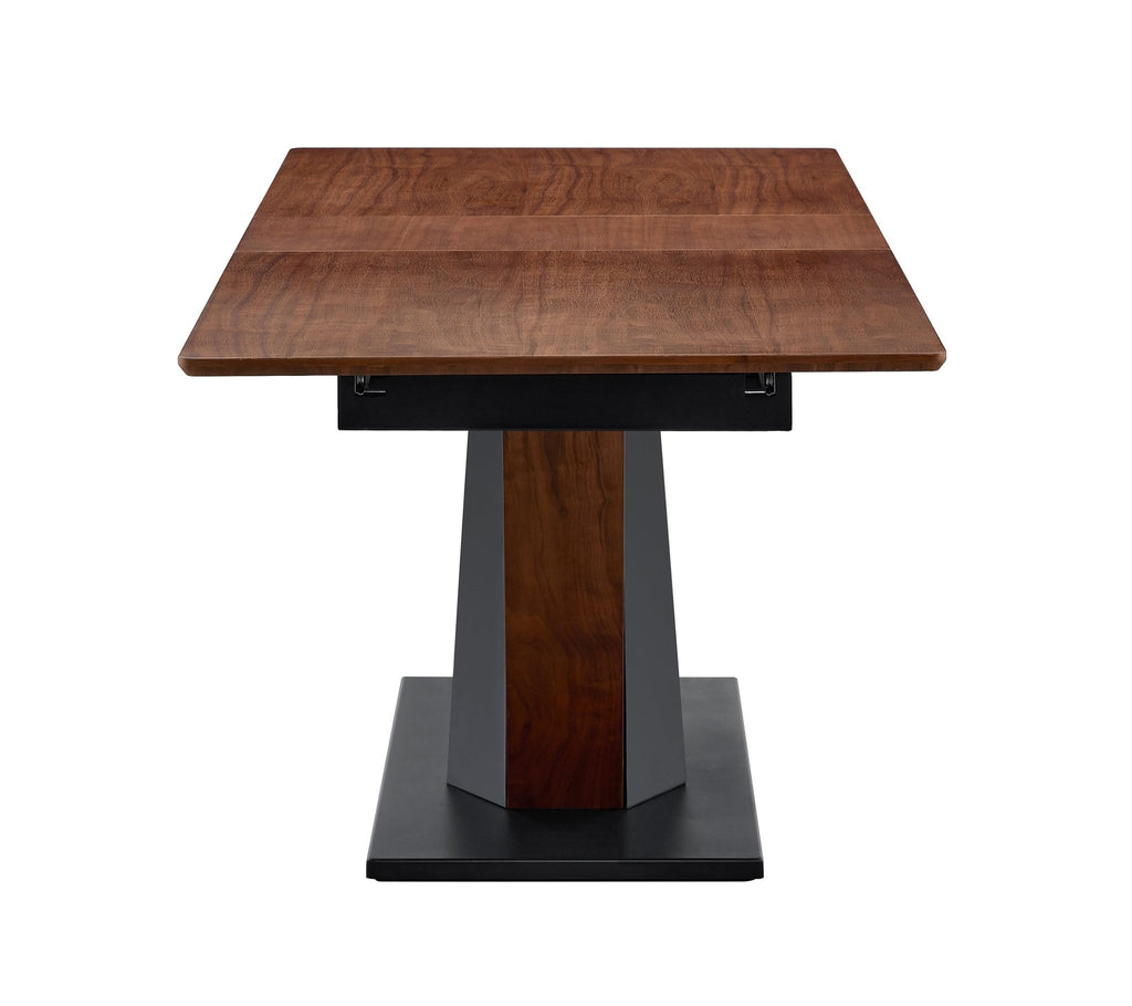 Dark walnut dining table with marble veneer top from Anthony & Home, showcasing a sleek, modern studio design.