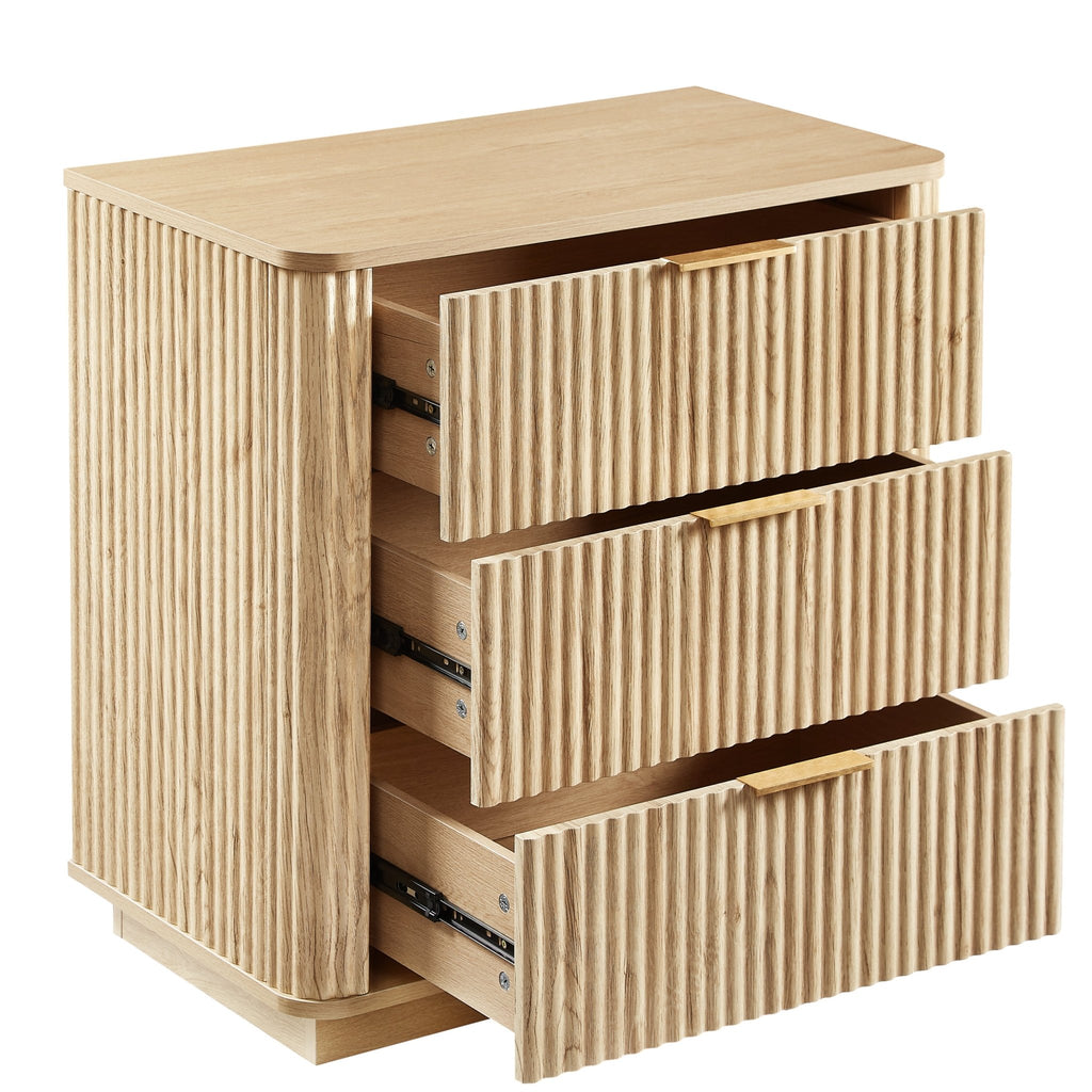 Anthony & Home Drasser Oak Curved Wave Dresser with three drawers and oak finish, showcasing smooth curved design and elegant craftsmanship.