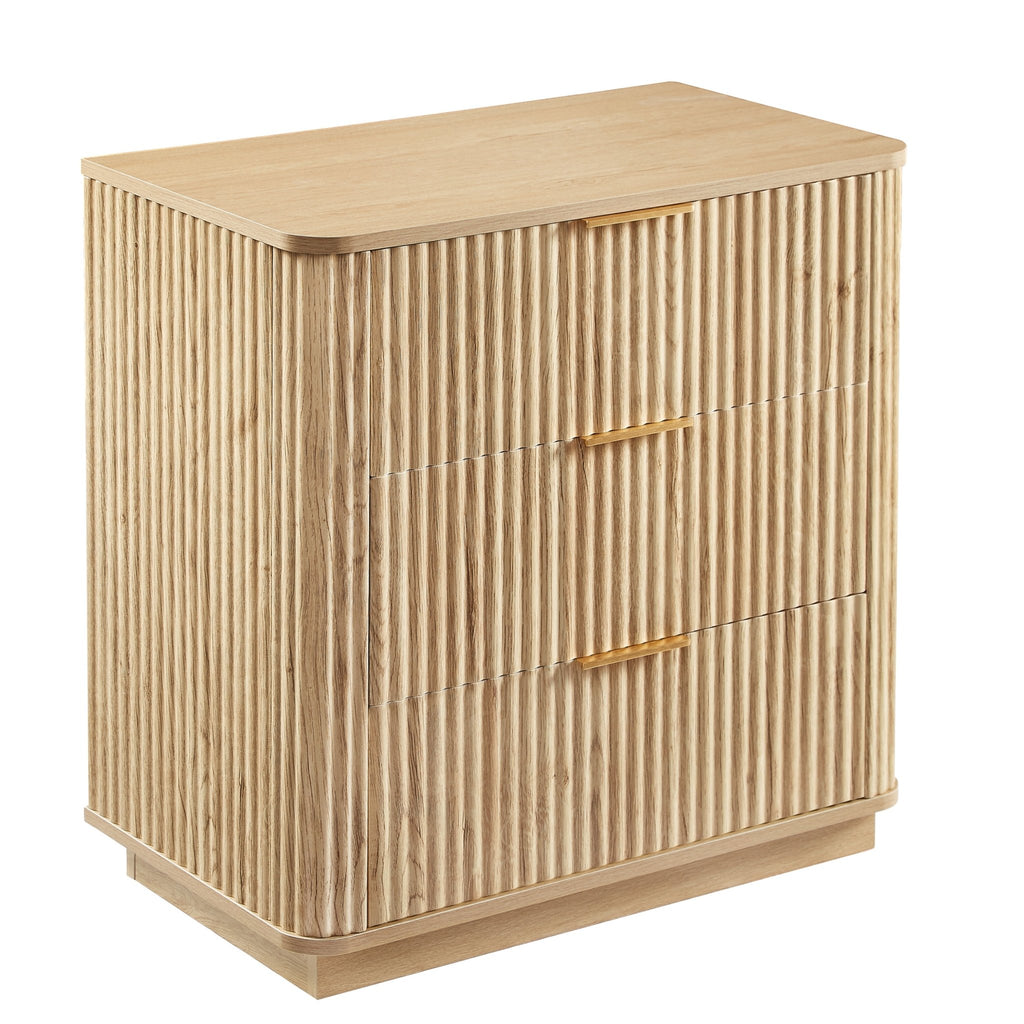Anthony & Home Drasser Oak Curved Wave Dresser with three drawers in a natural oak finish, showcasing smooth curved design.
