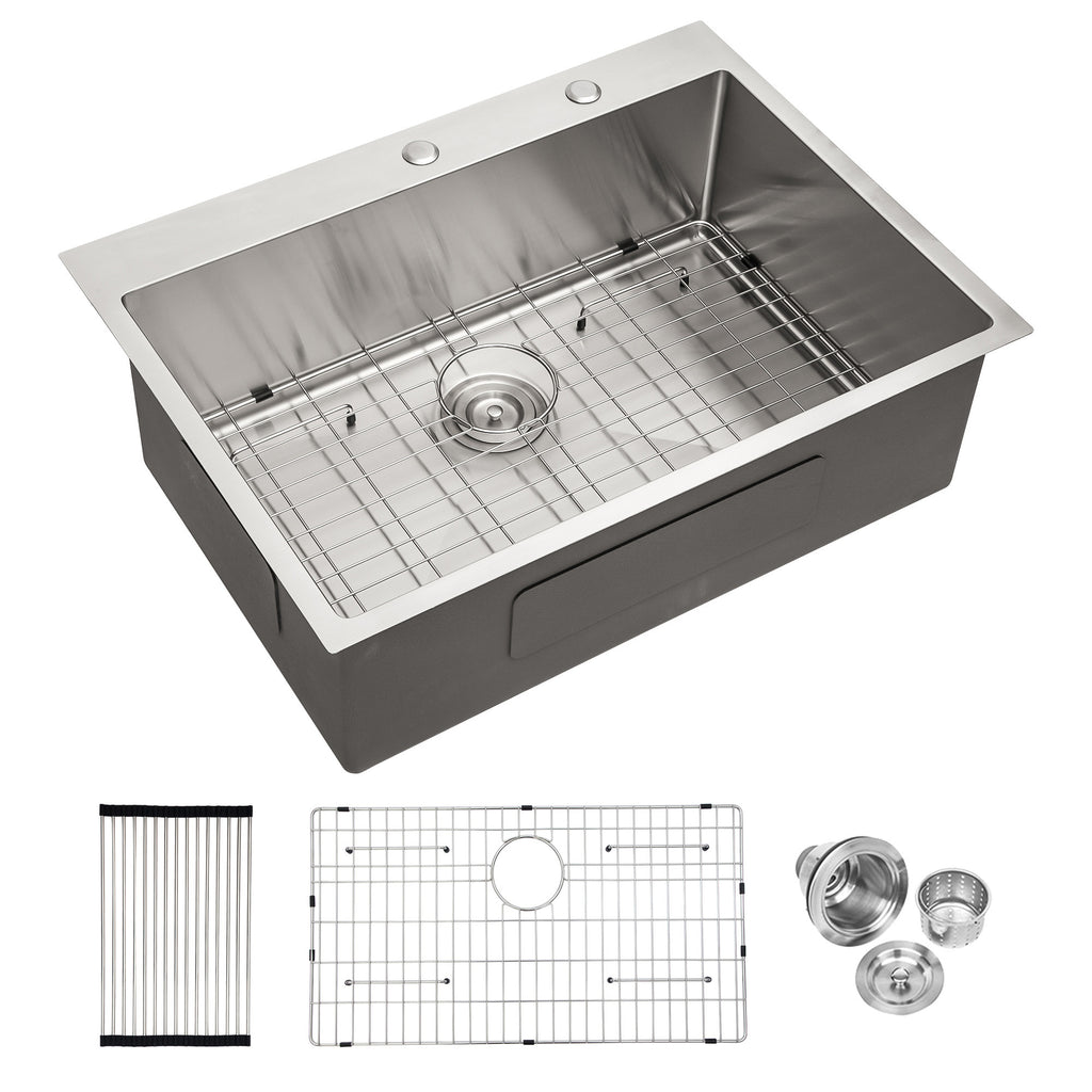 Drop-in stainless steel kitchen sink with single bowl by Anthony & Home, shown installed in a modern kitchen setup.