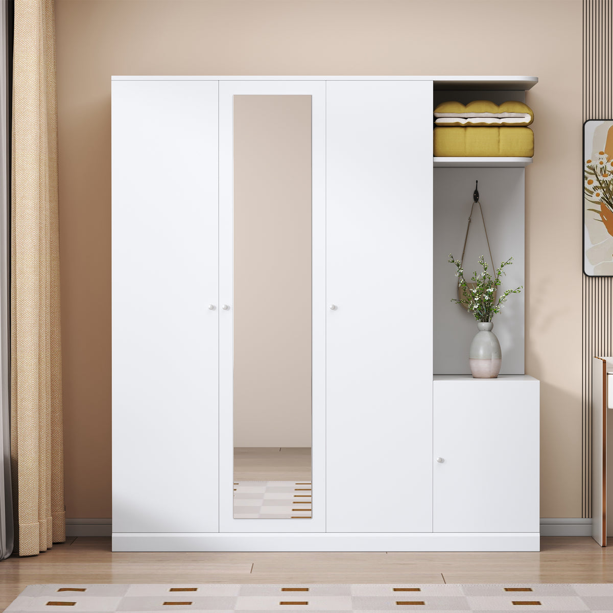 Elegant Anthony & Home wardrobe with full-length mirror, featuring sleek wood finish and spacious storage compartments.