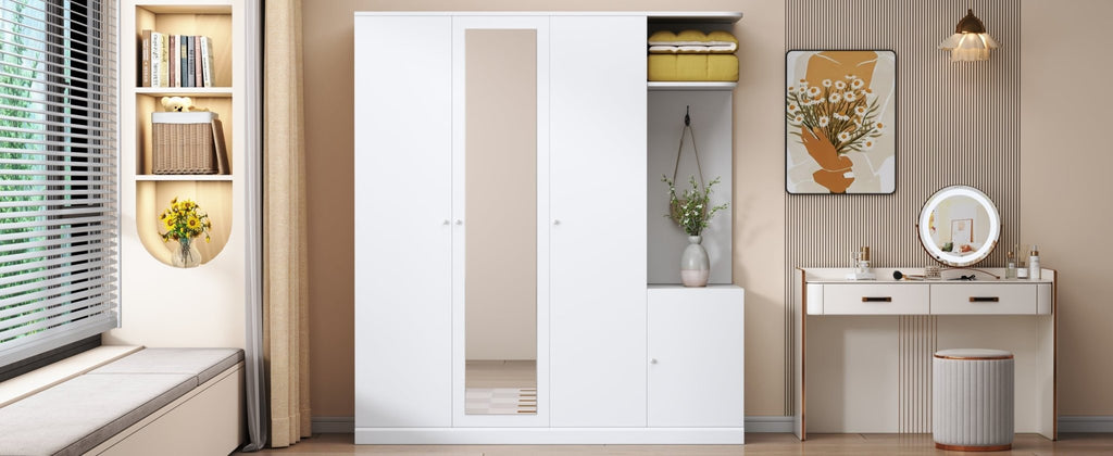 Elegant Anthony & Home wardrobe with full-length mirror, showcasing sleek design and spacious storage in a modern bedroom setting.