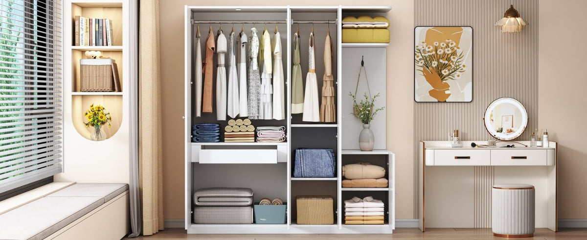 Anthony & Home Elegant Collection wardrobe with full-length mirror, wooden finish and modern design, interior shelves visible.
