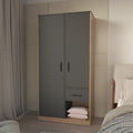 Anthony & Home Elite Collection Lugoff wardrobe with two doors, one drawer, in oak grey melamine, featuring soft-close hinges.