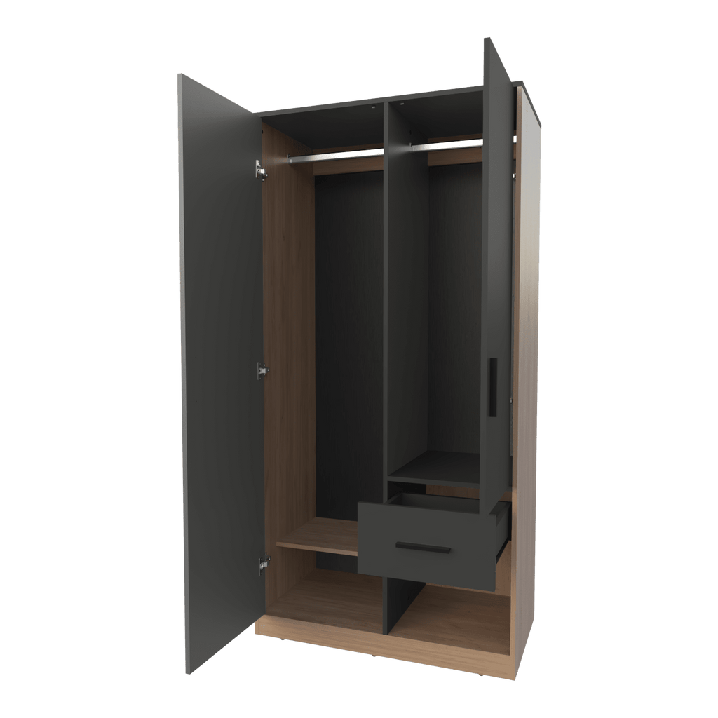 Anthony & Home Elite Collection Lugoff wardrobe with two doors, one drawer, in oak grey melamine finish with soft-close doors