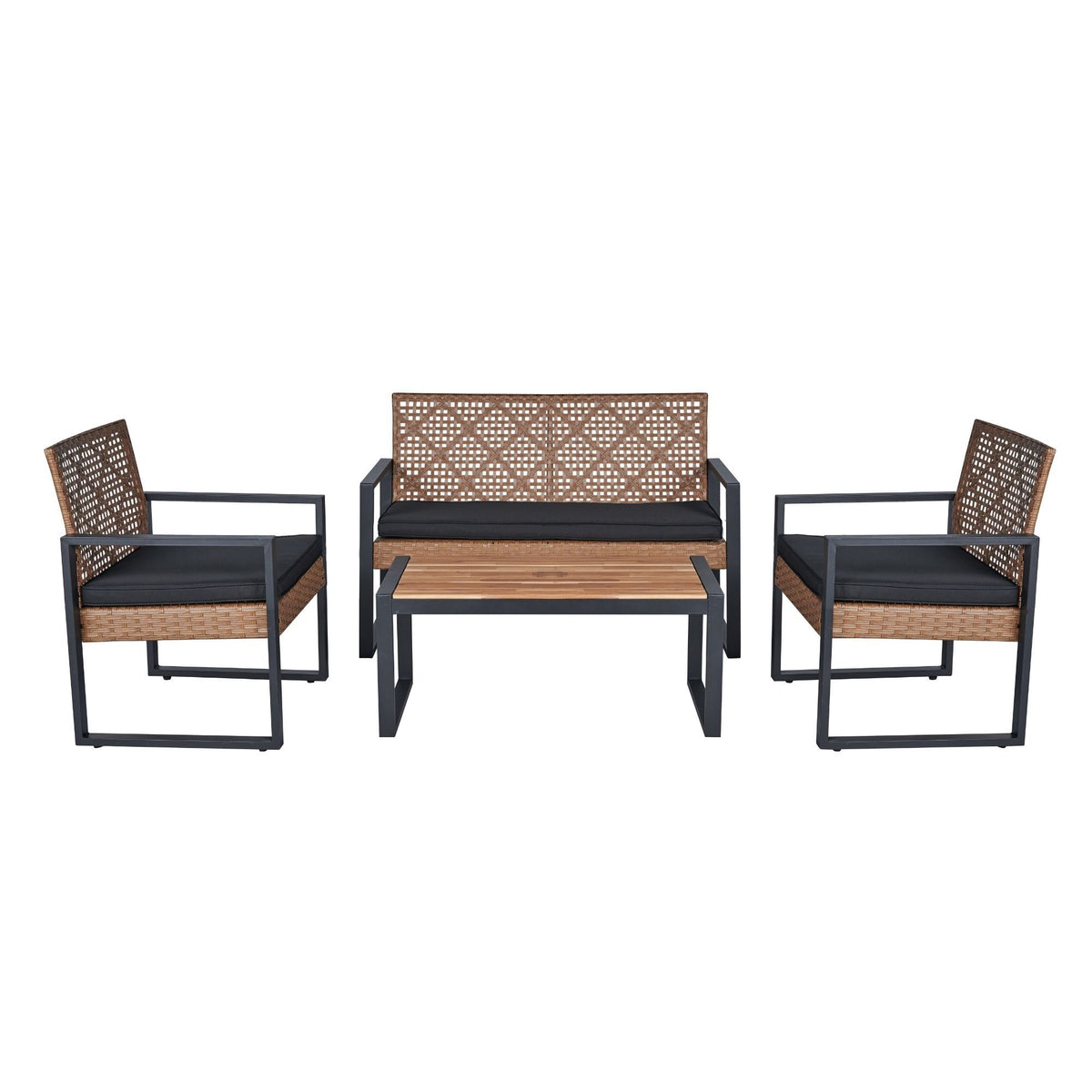 Anthony & Home Elite Collection outdoor 4-piece patio set with acacia wood table and handwoven PE rattan chairs.