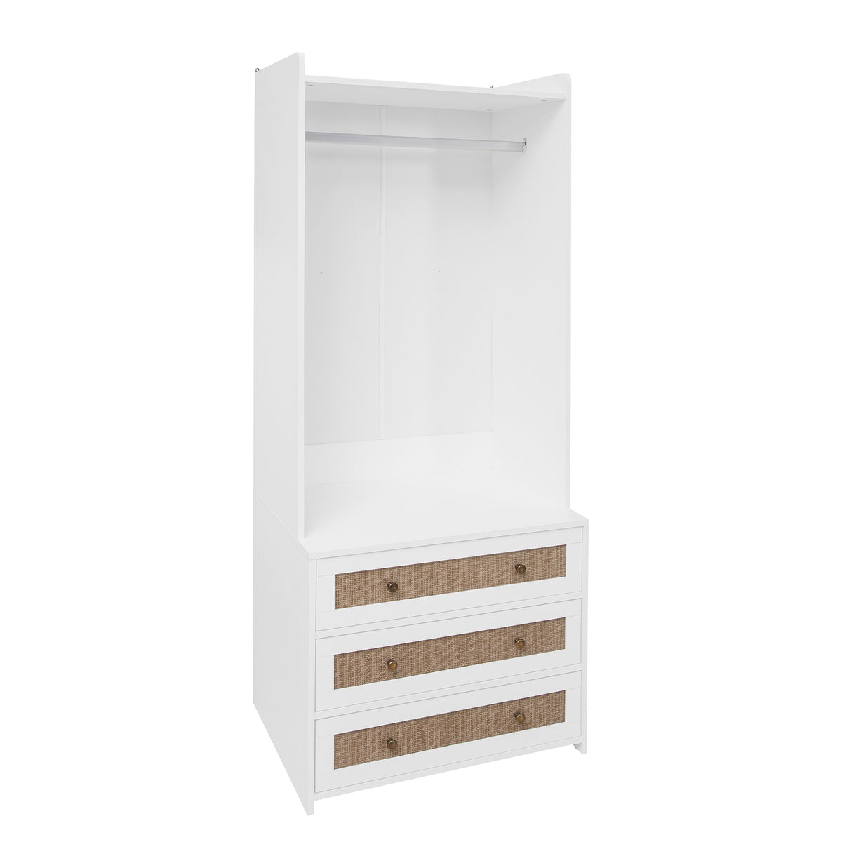 White lacquer wardrobe armoire with refined silhouette and three drawers from Anthony & Home's Elite Collection.