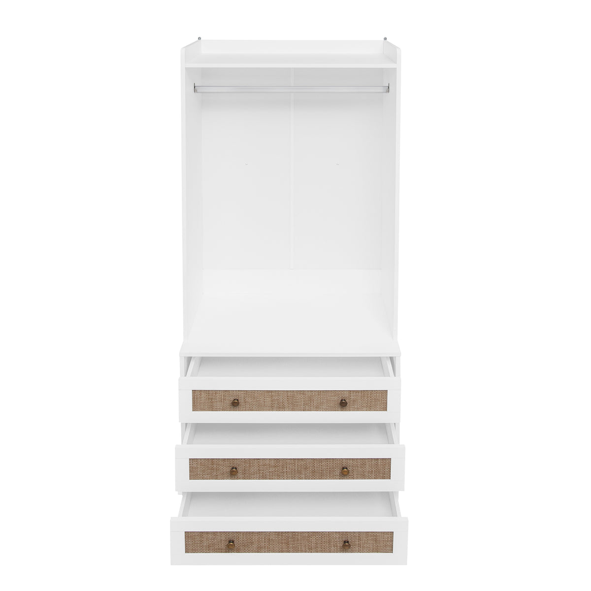 White lacquer wardrobe armoire with three drawers from Anthony & Home's Elite Collection, featuring a refined silhouette and sleek design.
