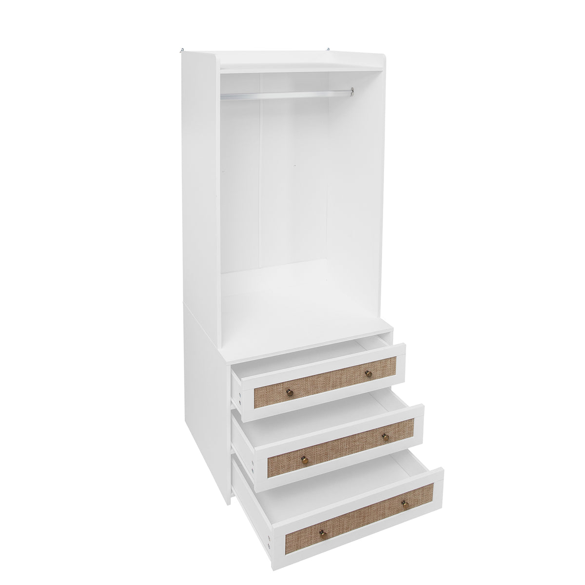 White lacquer wardrobe armoire with three drawers from Anthony & Home's Elite Collection, featuring a refined silhouette and sleek design.