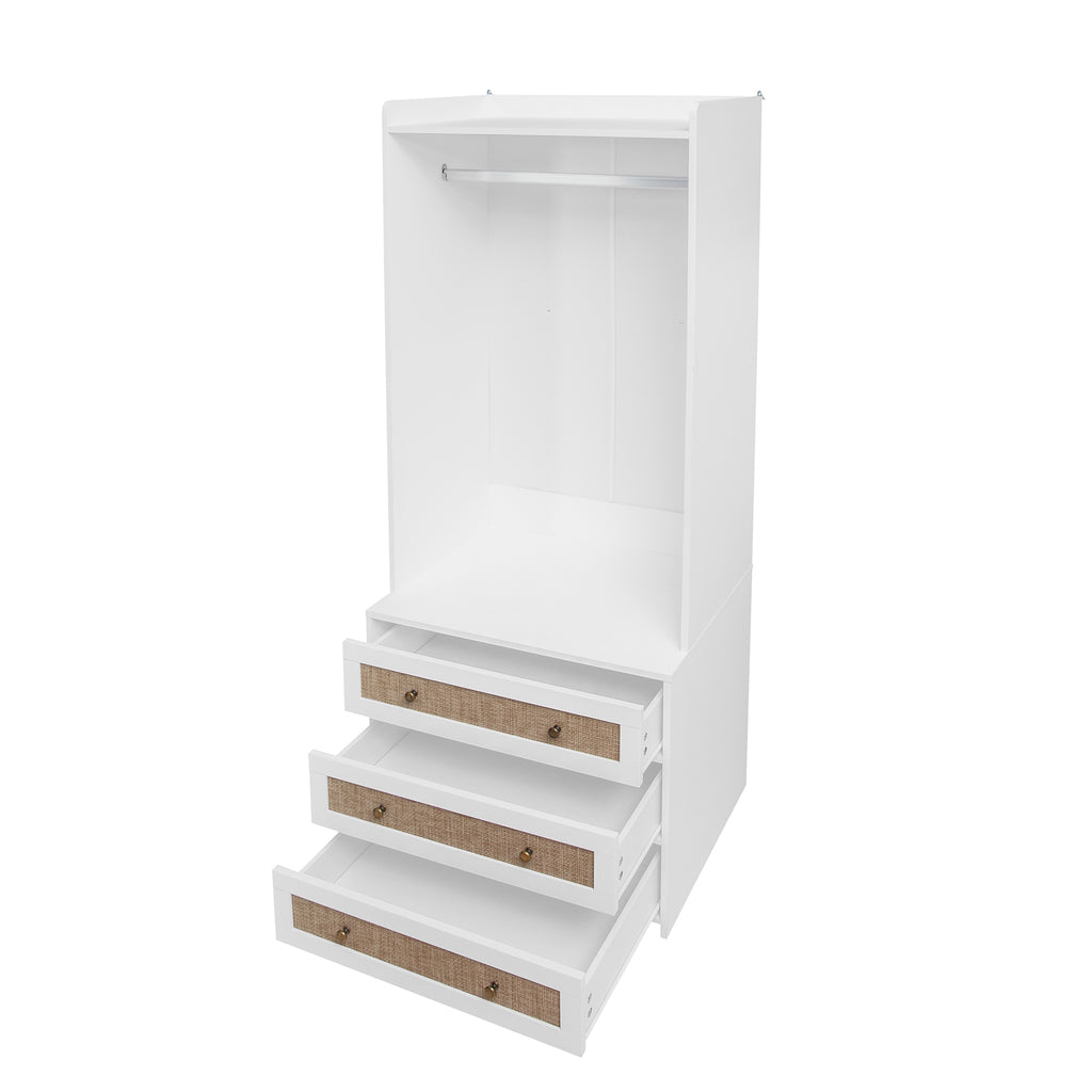 White lacquer wardrobe armoire with three drawers from Anthony & Home Elite Collection, featuring a refined silhouette and sleek design.