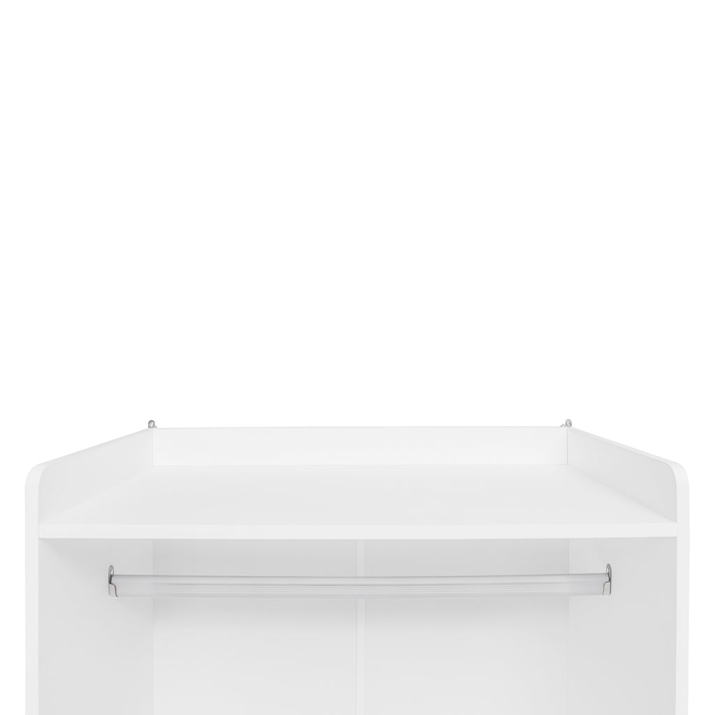 Anthony & Home Elite Collection white lacquer wardrobe armoire with refined silhouette and three drawers, showcasing sleek modern design.