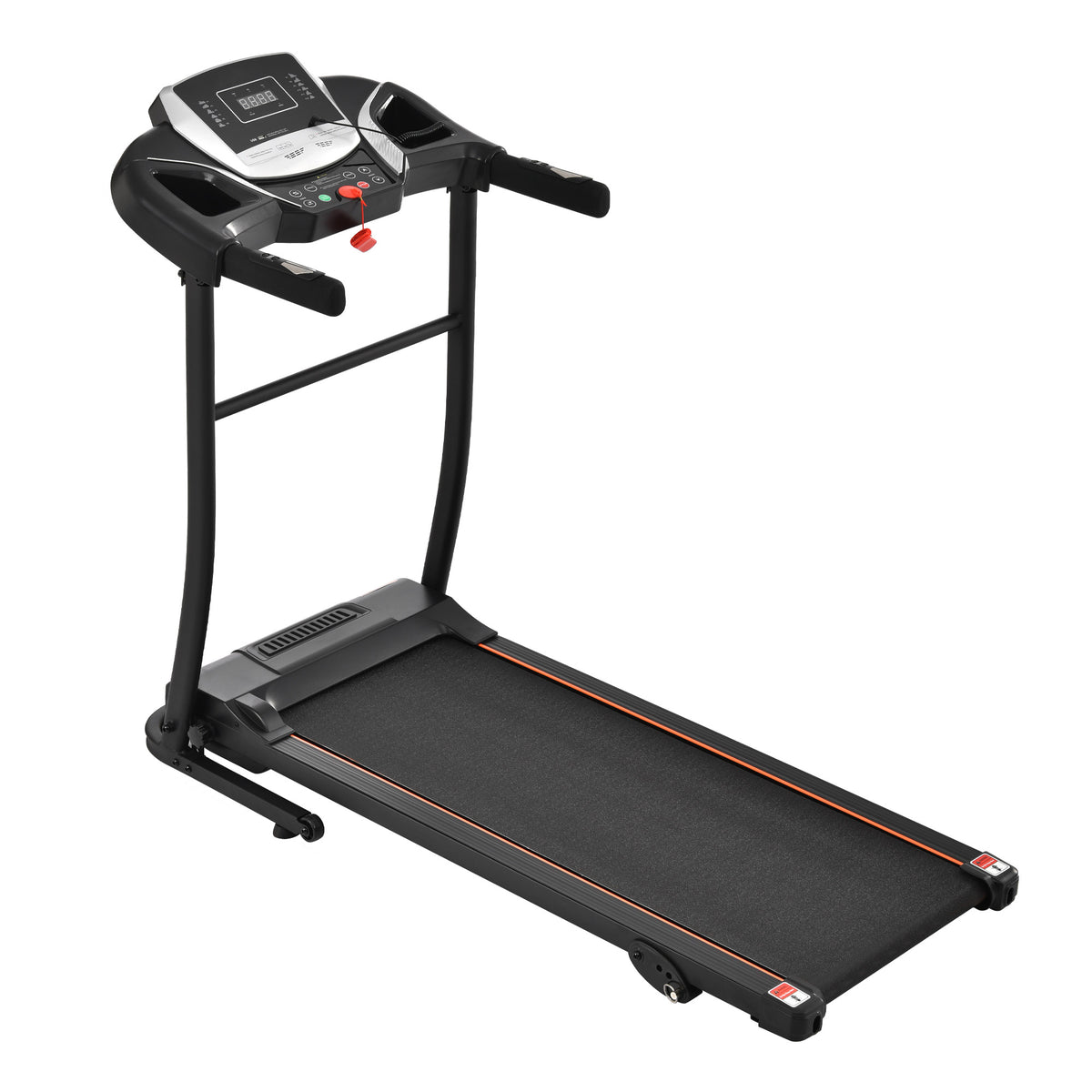 Anthony & Home Elite folding treadmill with incline, 2.5 HP brushless motor, heart rate sensor, brushed aluminum frame.