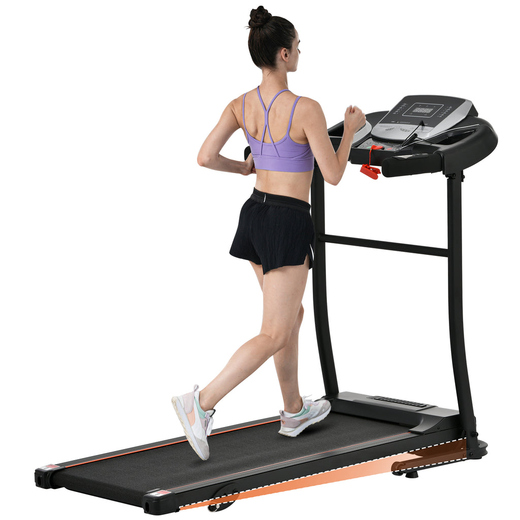 Anthony & Home Elite folding treadmill with incline, 2.5 HP brushless motor, heart rate sensor, brushed aluminum frame visible.