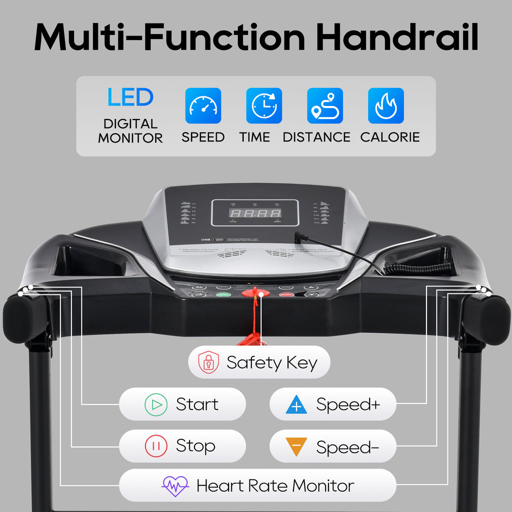 Anthony & Home Elite Folding Treadmill with incline, 2.5 HP brushless motor, heart rate sensor, brushed aluminum frame